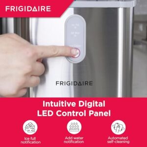 Frigidaire Countertop Crunchy Chewable Nugget Ice Maker, Compact, 28lbs per Day, 8.6" D x 12.6" W x 11.3" H (Metallic)