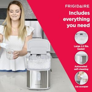 Frigidaire Countertop Crunchy Chewable Nugget Ice Maker, Compact, 28lbs per Day, 8.6" D x 12.6" W x 11.3" H (Metallic)