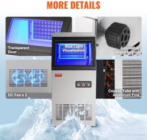 VEVOR Commercial Ice Maker, 80lbs/24H, Ice Maker Machine, 40 Ice Cubes in 12-15 Minutes, Freestanding Cabinet Ice Maker with 27.5lbs Storage Capacity LED Digital Display,for Bar Home Office Restaurant