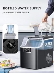 Kndko Ice Maker, 45 Lbs/Day, 2 Ways to Add Water, Ice Makers Countertop,Self Cleaning Ice Maker, 24H Timer, Perfect for Home,Office,Bar, Stainless Steel, Black