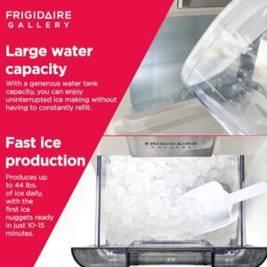 FRIGIDAIRE Gallery Countertop Crunchy Chewable Nugget Ice Maker, 44lbs per Day, Auto Self Cleaning, 2.0 Gen- 14.6" D x 10.00" W x 16.5" H (Cream)