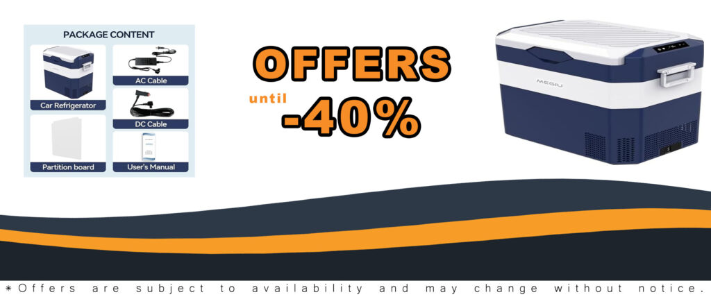 Megiu Car Fridge Portable 12V Refrigerator 45 Quart 12 Volt Freezer Compressor Cooler 12V/24V DC 110～240 V AC for Truck Van RV Camper SUV and Home Use (HC-42P5)