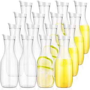 Skylety 16 Pcs 50 oz Clear Water Carafe with Flip Top Lid, Plastic Juice Containers Mimosa Bar Supplies Beverage Pitcher for Water, Juice, Iced Tea, Milk, Lemonade and Other Beverages (White)