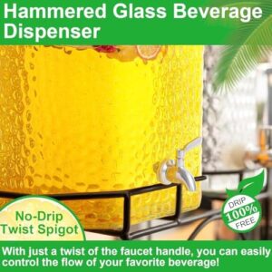 Tiangrid 2 Pack 5 Gallon Glass Water Dispenser Hammered Glass Drink Beverage Dispenser Water Jug Container with Stainless Steel Spigot for Parties, Weddings, Lemonade, Iced Tea