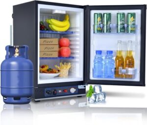 SMETA Upgrade RV Propane Fridge 110V 12V 3 Way Fridge Compact Refrigerator for RV Camper Freightliner Cascadia Truck Gas 12 Volt Mini Fridge Can Cooler, 1.45 Cu.Ft Black