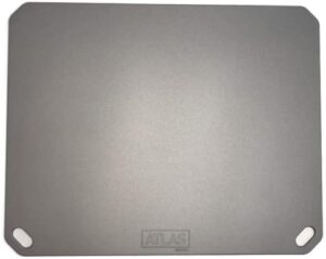 High-quality 16”x 20” baking pizza steel with finger holes, rounded edges, and a sandblasted finish for even heat distribution.  