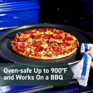 HexClad Hybrid Nonstick Pizza Steel for 14-inch pizzas, featuring hybrid nonstick technology, dishwasher-friendly, and oven-safe up to 900°F.  