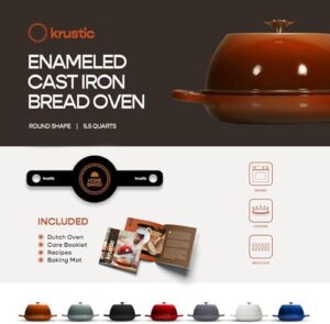 Krustic Enameled Cast Iron Dutch Oven, 6-quart enameled cookware for sourdough bread baking and slow cooking 