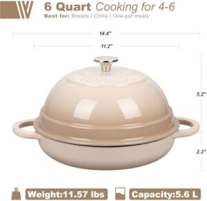 VORRINGARD Cast Iron Enameled Dutch Oven Pot with Lid, 6 Quart, Latte – Perfect for Bread Baking and Slow Cooking  