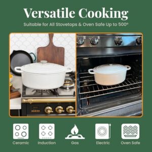 Larder & Vine 8 qt Enameled Cast Iron Dutch Oven in White, perfect for sourdough bread baking and all cooktops  