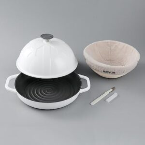 HAWOK Cast Iron Bread Oven with Cloche Lid, 9.8-inch enameled white pan, perfect for sourdough baking  