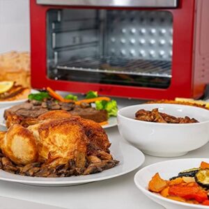 Deco Chef 24 QT Red Stainless Steel Toaster Oven with Built-in Air Fryer, Rotisserie, Grill Rack, Frying Basket, and Baking Pan  