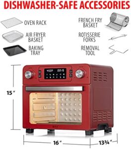 Deco Chef 24 QT Red Stainless Steel Toaster Oven with Built-in Air Fryer, Rotisserie, Grill Rack, Frying Basket, and Baking Pan  