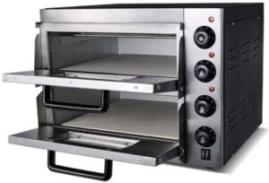 High-performance 220V/3KW commercial electric baking oven for pizza, cakes, and bread, featuring durable stainless steel construction and precise temperature control.  