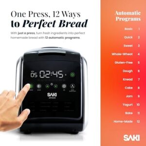 SAKI Bread Maker Machine – 3 LB XL, 12-in-1 Programmable Bread Maker with BPA-Free Nonstick Ceramic Pan and Digital Touch Panel  