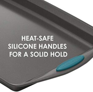Rachael Ray Nonstick Bakeware Set with Grips – 10-Piece Nonstick Baking Pans in Gray with Marine Blue Handles  