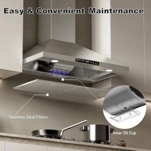 EVERKITCH 30-inch Range Hood 700CFM, stainless steel kitchen vent hood with gesture sensing and touch control  