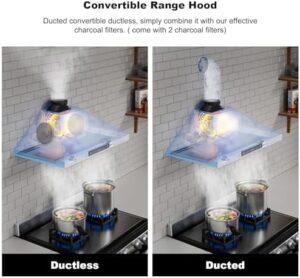 HisoHu Range Hood 30 Inch 780 CFM, wall-mounted kitchen vent hood with hands-free control and 4-speed exhaust fan  