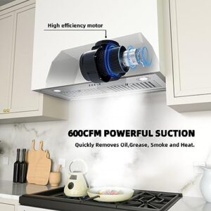 FIREGAS Range Hood Insert 30 inch with 600 CFM motor, stainless steel finish, and convertible duct options for efficient kitchen ventilation  