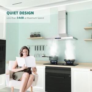 FIREGAS 30-inch wall mount range hood with stainless steel finish, LED lights, and touch controls  