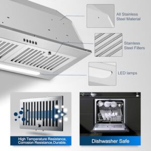 AMZCHEF Range Hood Insert 30 Inch 900 CFM with 9-speed fan, gesture touch control, and LED lighting for efficient kitchen ventilation.  