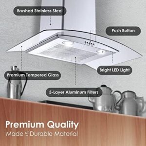 Tieasy Range Hood 30 Inch – Stainless Steel Kitchen Hood with LED Lights and 3-Speed Fan 