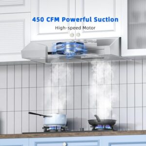 FIREGAS Range Hood 30 Inch Under Cabinet with 450 CFM Suction, Gesture Control, and LED Lights  