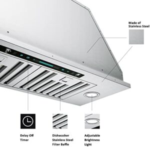 IKTCH 36 inch built-in range hood with 900 CFM suction, stainless steel design, and gesture sensing touch control panel  