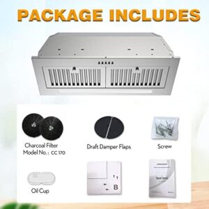 FIREGAS Range Hood 30 inch with 600 CFM suction, stainless steel design, LED lights, and baffle filters for a modern kitchen  