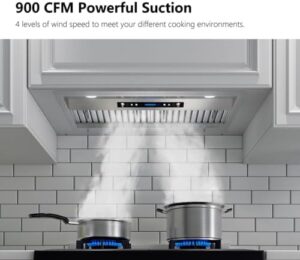 IKTCH 30 inch built-in range hood with stainless steel finish, 900 CFM power, adjustable LED lights, and baffle filters  