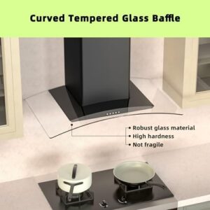 FIREGAS Wall Mount Range Hood 30 inch with black tempered glass, 400CFM airflow, push button controls, LED lighting, and stainless steel filters 