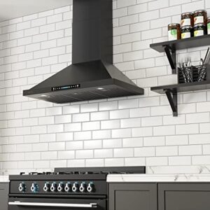 IKTCH 36 inch Black Wall Mount Range Hood with 900 CFM suction, gesture sensing, and touch control panel 