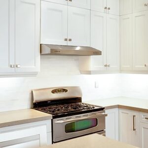 CIARRA Ductless Range Hood 30 inch with 3-speed exhaust fan, push button controls, and convertible ducted/ductless installation.  