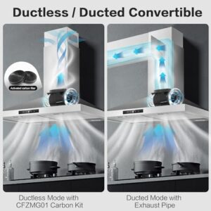 Zomagas Range Hood 30 inch Stainless Steel, wall mount kitchen hood with touch control, 3 speeds, and energy-saving LED lights 