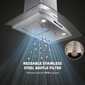 FIREGAS 30 inch Wall Mount Range Hood with 400CFM suction, stainless steel design, LED lights, and soft touch controls  