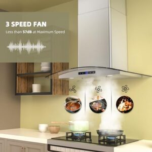 FIREGAS 30 inch Wall Mount Range Hood with 400CFM suction, stainless steel design, LED lights, and soft touch controls  