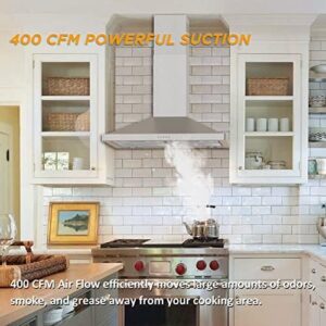 Firegas 30-inch stainless steel wall mount range hood with 3-speed exhaust fan and aluminum mesh filters 