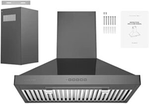 Hauslane Chef Series 30” WM-590 black stainless steel wall mount kitchen fan with fingerprint resistance and easy-clean baffle filters  