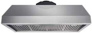 THOR Kitchen Professional 48-Inch Range Hood TRH4805 in stainless steel, showcasing its sleek design and powerful ventilation system. 