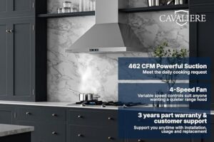 CAVALIERE Range Hood 30" Wall Mounted with Brushed Stainless Steel Finish and 860 CFM Suction  