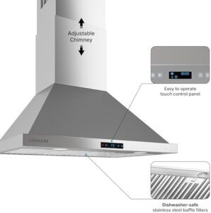 CAVALIERE Range Hood 30" Wall Mounted with Brushed Stainless Steel Finish and 860 CFM Suction  