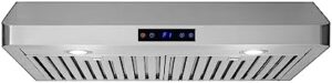 Sleek and modern Caloric 30" 600 CFM undercabinet range hood with powerful suction and energy-efficient LED lighting.  
