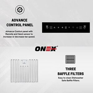 ONEX® OHF90D 30-inch Stainless Steel Under Cabinet Range Hood with 860 CFM, 3 Speed Fan, Soft Touch Control Panel, and Hand Wave Speed Control  