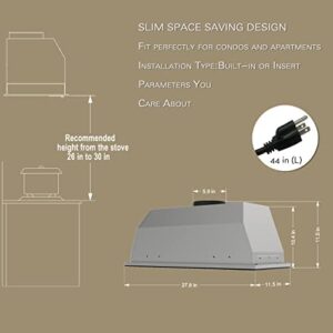 FIREGAS Range Hood Insert 30 inch with gesture sensing, touch control, LED lights, and tempered glass for a modern kitchen setup  