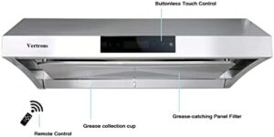 Vertrons 30" 850CFM Stainless Steel Range Hood with perimeter extraction and touch control  