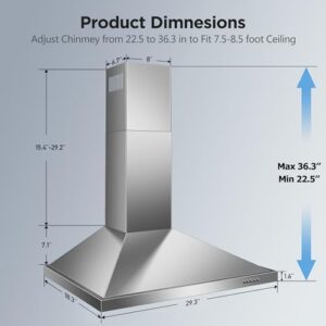 Zomagas Range Hood 30 inch, stainless steel wall mount vent hood with baffle filters and LED lighting  