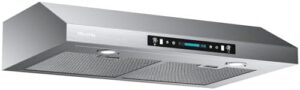 HisoHu 30 Inch Under Cabinet Range Hood with 900-CFM, featuring gesture sensing and touch control panel in stainless steel design. 