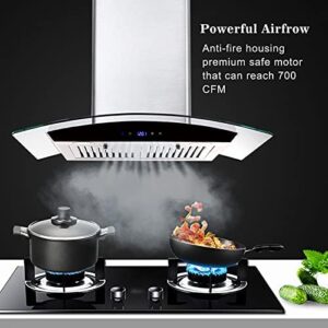 Tieasy 30-Inch Wall Mount Range Hood with Stainless Steel Chimney, Baffle Filters, Touch Control, and LED Lights 
