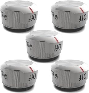 High-quality Whirlpool W11030413 gas stove top knobs replacement for Whirlpool, General Electric, and KitchenAid cooktops, featuring durable ABS plastic and metal core construction.  