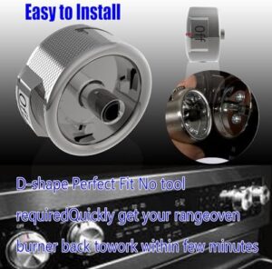 High-quality Whirlpool W11030413 gas stove top knobs replacement for Whirlpool, General Electric, and KitchenAid cooktops, featuring durable ABS plastic and metal core construction.  